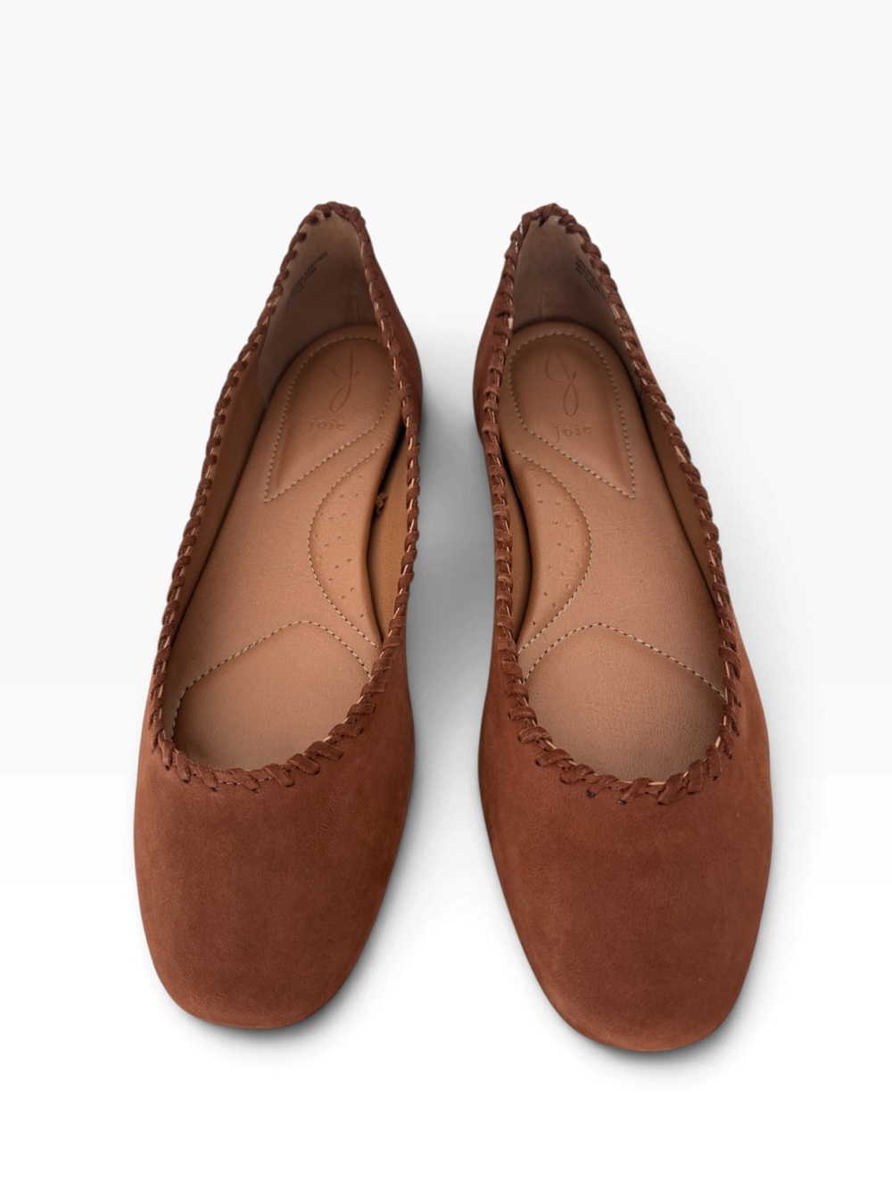 Joie Suede Ballet Flats 9.5 Brown Square Toe Whipstitch Boho - Picture 2 of 12